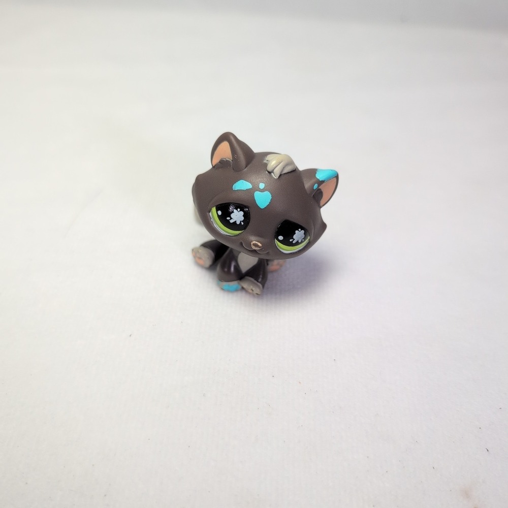 Authentic Littlest Pet Shop LPS Dark Grey Blue Paint Tabby BonBon Cat #815 READ